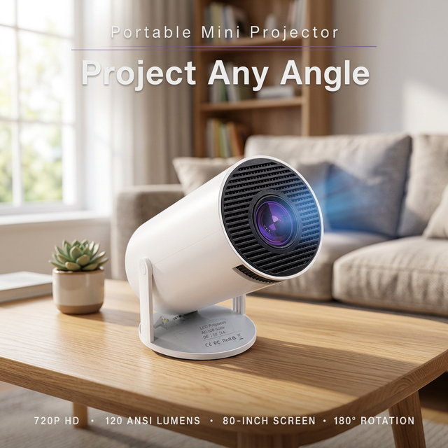 Portable Mini 720P Projector Home Theater Projector 180 Degree Rotatable WiFi BT USB Smartphone Wireless Screen Mirroring