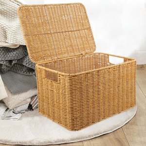 Keranjang Pakaian Kotor Bergaya 2 Warna Keranjang Penyimpanan Plastik Anyaman Tas Jinjing Rotan Paskah, 8X10 - Product Image 4
