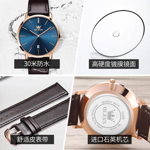 OLEVS 5869 reloj de cuarzo ultrafino para hombre Negro estilo de negocios fecha cronógrafo aleación 40mm correa de cuero reloj de pulsera para niño - Product Image 5