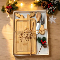 Plateau de service carré en bambou pour fromages et charcuteries avec couverts (couteau et fourchette) – Idéal pour les fêtes de Noël et comme cadeau