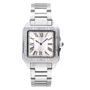2023 Wholesale of New Features Jewelry Clock Original Brand Watch Rectangular Leather Strap Quartz Diamond Luxury Couple Watch