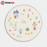 Tapis de jeu en gros pour bébés, personnalisés, certifiés BSCI, ronds, à motifs de dessins animés, doux, matelassés, 100 % coton biologique, pour ramper et jouer au sol pour enfants