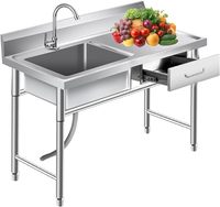 Meja kerja Stainless Steel Universal, dengan wastafel dan Laci kabinet penyimpanan
