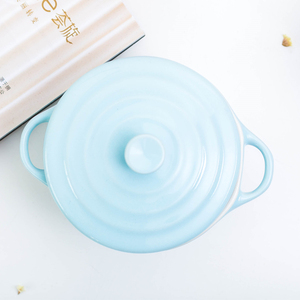Cacerola de color <span class=keywords><strong>azul</strong></span>, olla creativa de cerámica para estofado de algodón con tapa, taza humeante para el hogar, cocina, tazón de huevo con tapa - Product Image 4