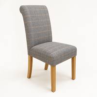 Chaise de salle à manger à dossier haut en laine mélangée à motif tartan, pieds en chêne massif, chaise d'appoint ergonomique rembourrée à dossier inclinable pour la maison, la salle à manger ou le café