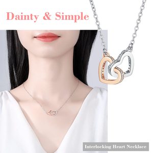 Collier pendentif double cœur entrelacé pour petite-fille, cadeau pour grand-mère, chaîne à maillons en zircon, plaqué cuivre, or blanc, or rose, LED - Product Image 3