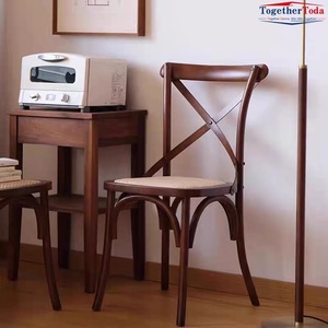 Chaise d'extérieur en métal et rotin tressé, style vintage moderne, avec piètement en X, pour salle à manger, restaurant et café - Product Image 6