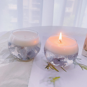 Cera di gel di gelatina all'ingrosso con candela di decorazione di fiori secchi candela profumata di vetro rotonda romantica - Product Image 3