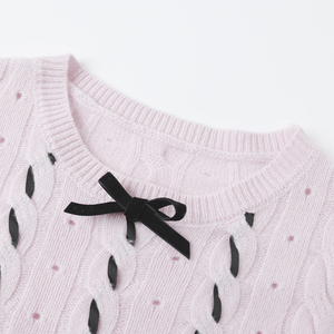 Nouveau Pull en <span class=keywords><strong>Laine</strong></span> Tricoté 100% <span class=keywords><strong>Rose</strong></span> à Col Rond, Coupe Ajustée, Manches Coréennes à Nœud Creux, Style Coréen Doux et Tendance, Collection Printemps-Automne 2026 - Product Image 6