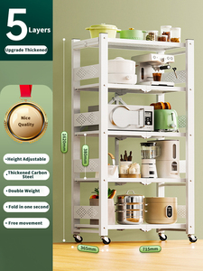 4層キッチンラック棚収納フロアスタンド多層折りたたみ式収納棚ステンレス鋼1ピーススクエアラッカー - Product Image 6