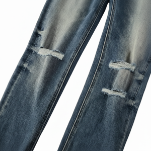 Nouvelle Arrivée Jean en Denim Ksubiy Designer pour Homme Coupe Slim Taille Moyenne Effet Usé Déchiré Délavé Style Vintage High Street Y2K Hip Hop - Product Image 1