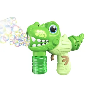 2024 nueva tendencia juguetes de verano máquina de burbujas automática eléctrica 8 agujeros dinosaurio pistola de burbujas juguete para niños niñas