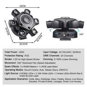 Projecteurs de scène professionnels à tête mobile LED Cyclorama Effet de faisceau laser Wash 6 bras RGBW DMX512 pour discothèques, fêtes, événements <span class=keywords><strong>DJ</strong></span> - Product Image 5