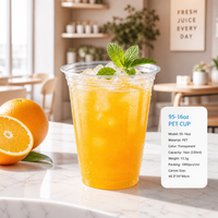 Gobelet jetable en plastique transparent empilable de qualité alimentaire PET 95-16oz pour boissons froides et jus