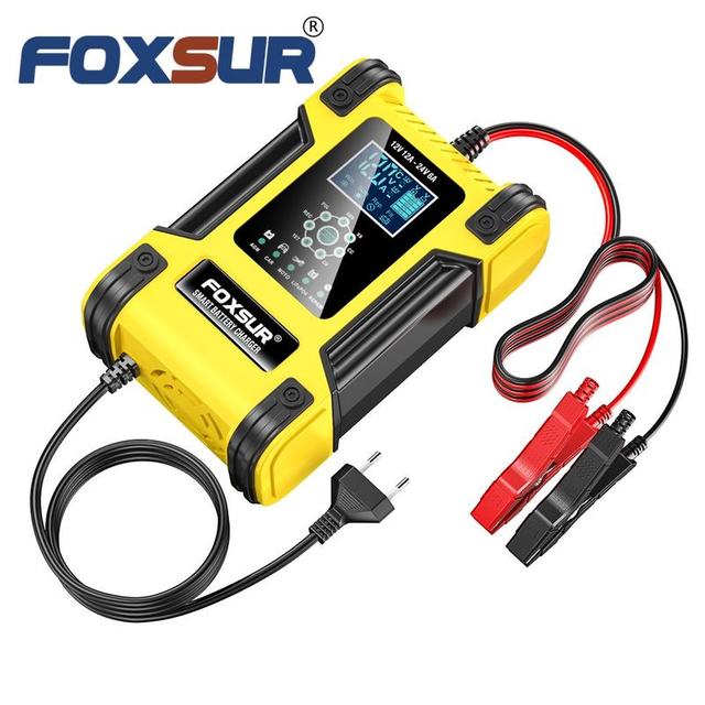 FOXSUR 7 Stage Smart Battery Charger 24v 12v 12a Car Battery Charger for Agm Gel Wet Lead Acid Motorcycle Battery