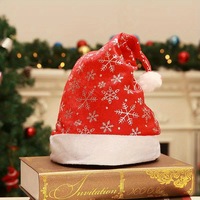 Chapeau de Noël en velours avec logo personnalisé estampé or, motif flocon de neige or et argent, pour adulte et enfant, décoration