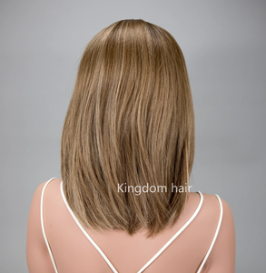Parrucca Frontale in Pizzo Senza Colla Premium 100% <span class=keywords><strong>Capelli</strong></span> Europei Allineati alla Cuticola, Marrone <span class=keywords><strong>Chiaro</strong></span> con Balayage Biondo per Donne con Perdita di <span class=keywords><strong>Capelli</strong></span> - Product Image 5