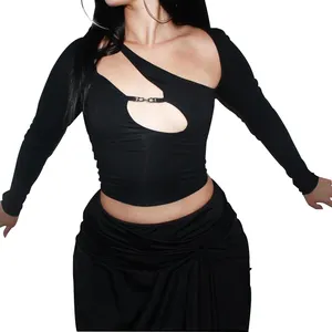 Trendy Girls long-sleeve tank tops for cool girls ladies hollow out sexy long-sleeve shirt party club casual sexy crop tops