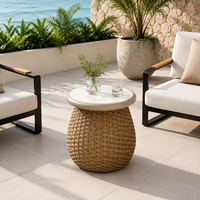 Table d'appoint extérieure moderne en alliage d'aluminium et rotin PE, étanche et résistante aux UV, en forme d'ampoule, pour hôtel et jardin