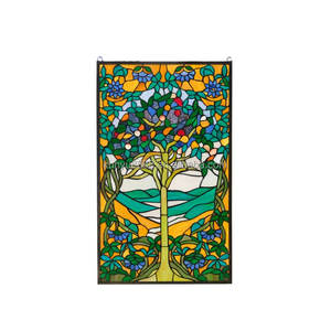 5mm Thickness Solid Wholesale Customized Scenic Tree Tiffany Stained Art Glass <b>Window</b> Hanging Panel Hotel Dining Door decoration - Product Image 5