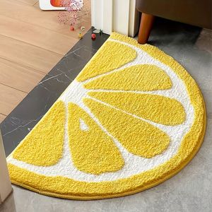 Semicircle Lemon Fruit Design Plush Water Absorbent Bathroom Mat Non Slip Indoor Bedroom Entrance Doormat Wholesale - Product Image 3