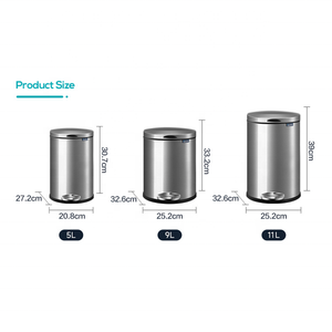 <span class=keywords><strong>Cubo</strong></span> de <span class=keywords><strong>basura</strong></span> de acero inoxidable plateado de 9 litros <span class=keywords><strong>cubo</strong></span> de <span class=keywords><strong>basura</strong></span> con Pedal de pie redondo con <span class=keywords><strong>cubo</strong></span> de <span class=keywords><strong>basura</strong></span> de dormitorio de cierre silencioso - Product Image 4