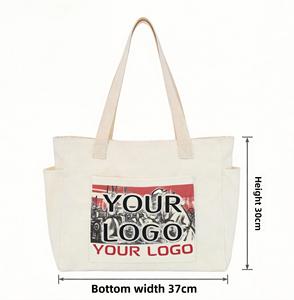 Sac fourre-tout en toile personnalisé avec logo en lettres, en coton recyclé, imprimé, avec poche intérieure zippée, pour cadeau - Product Image 1