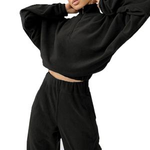 Ensemble de survêtement 2 pièces pour femme, tendance, avec pull à col montant et short, fermeture éclair, nouvelle collection automne-hiver - Product Image 1