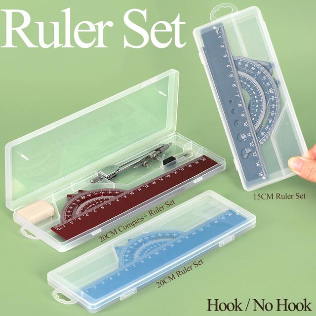 YUZMEI Geometry Set With Plastic Box Drawing Compass Math Stationery Gift Set Geometry Measuring Ruler Set