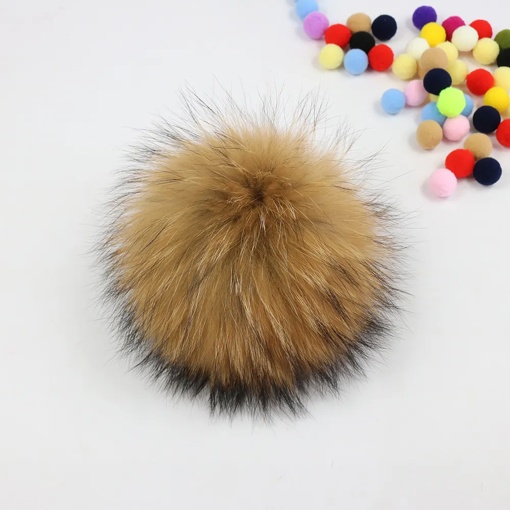 Pompón de piel de mapache peludo, bola para sombrero, gorrito, 15 cm
