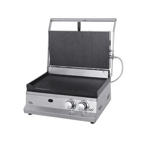 Machine à Panini Professionnelle à Gaz, Grill Rainuré Complet, 2 Brûleurs, pour Panini et Hamburgers, Modèle 500R - Product Image 1