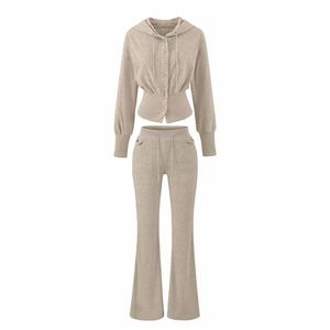 Conjunto Casual de Verano para Mujer de Dos Piezas con Sudadera con Cintura Ajustada y Pantalones Acampanados con Puños Acanalados de Poliéster Transpirable - Product Image 6