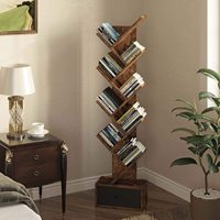 Bibliothèque rotative industrielle avec tiroirs, étagère de rangement ouverte pour livres, CD et plantes, étagère d'exposition en bois pour salon