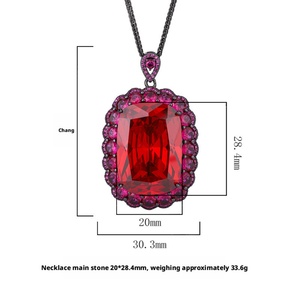 High Quality 20*28mm Red Cubic Zirconia <b>Pendant</b> Jewelry Eco-friendly Copper Black Gold Plated Waterproof Necklace Non Tarnish - Product Image 6