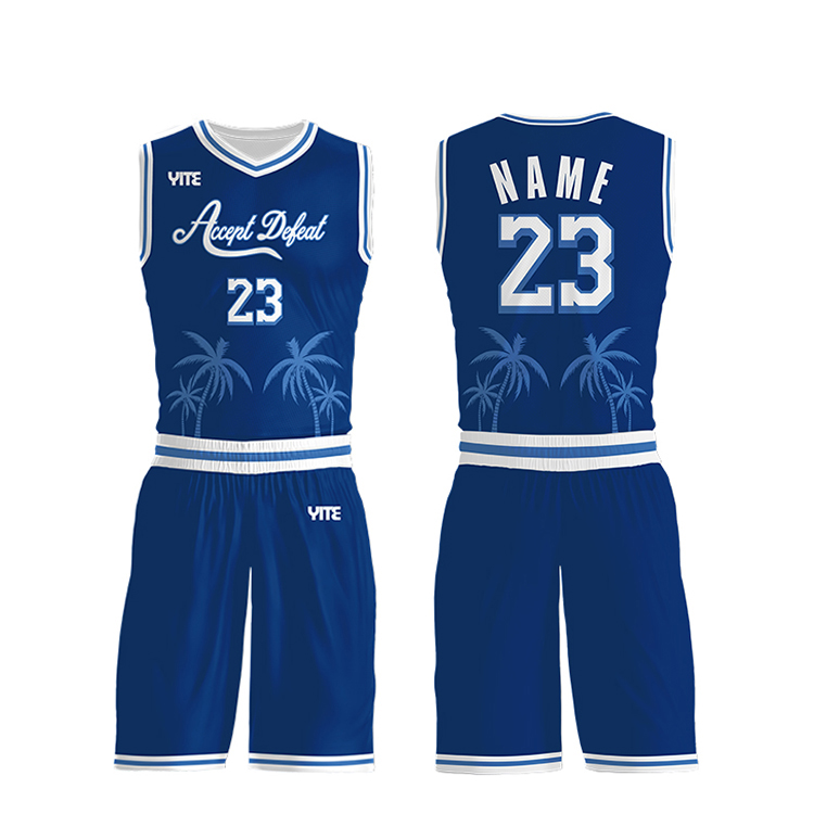 Jersey Basket Sublimasi Desain Terbaik Pria, Kaus Basket Kualitas Tinggi Warna Biru Desain Terbaik