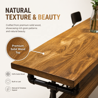 Table de bar industrielle moderne en bois massif avec structure en métal, table haute avec étagère de rangement pour café, bar, pub, restaurant