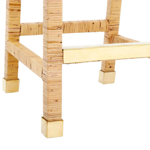 Modern Rattan and Linen Bar/Counter <b>Stool</b> with <b>Wood</b> Base for Home Bar and Restaurant Use - Product Image 6