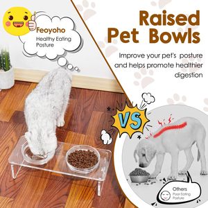 Set mangkuk hewan peliharaan akrilik transparan, dudukan anjing kucing akrilik dengan 2 mangkuk kaca untuk anjing anak anjing kucing - Product Image 4