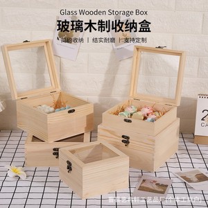 Caja de almacenamiento de madera rectangular sin tapa para joyas, dulces, plantas suculentas, con cubierta acrílica, diseño personalizado disponible. - Product Image 5
