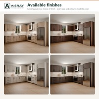 Meuble de cuisine Shaker en placage de bois avec portes encadrées, aménagement en L, dimensions personnalisées, boîtes en panneaux mélaminés et rangement coulissant