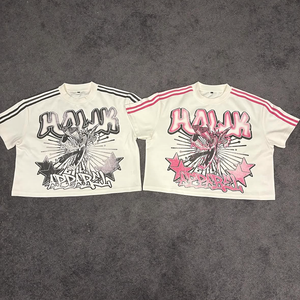 Custom 2025 New Vintage Striped Boxy recortada Camiseta 100% algodón de gran tamaño gráfico impreso Streetwear camiseta para hombres - Product Image 1