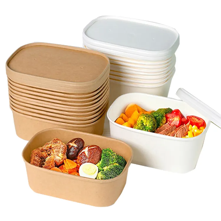2022 Hot Sale Disposable kraft Food Paper Boxes Container For Lunch with PLA coating fast food paper tray