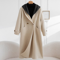Nouveau manteau d'hiver pour femme, élégant, décontracté, confortable et chaud, en laine, avec capuche, 100% laine, long, coupe-vent, boutonné