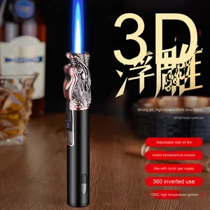 <span class=keywords><strong>Briquet</strong></span> d'allumage en métal coupe-vent direct créatif Conception de pistolet de pulvérisation à soulagement tridimensionnel pour la moxibustion de cigares de fête - Product Image 4