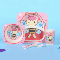 Ensemble Vaisselle Design Minimaliste pour Enfants en Fibre de Bambou, Assiettes Écologiques, Vaisselle Animaux Dessins Animés en Bambou et Mélamine pour Enfants