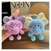 Porte-clés en fausse fourrure de lapin Rex avec nœud, pendentif de sac boule de charbon Kawaii, mignon pour sac à dos ou voiture