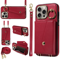 Tempat kartu magnetik, dompet ponsel dengan tali untuk iPhone 15 Pro Max