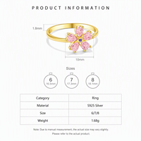 Bague en argent sterling S925 avec fleurs en zircon rose taille poire, design floral élégant, bijou raffiné pour femme, idéale pour le quotidien, les fêtes ou comme cadeau.