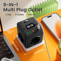 Multiprise murale personnalisable CE avec horloge, 3 prises CA, 3 ports USB, prise UE standard 16A, protection contre les surtensions pour la maison et le bureau