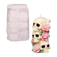 Halloween 3-Kopf-Knochen-Kuchenform aus Silikon für DIY-Tischdekoration, Ornament, Aromatherapie, unregelmäßige Form, Baumwolldocht